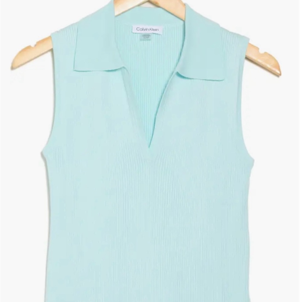 Calvin Klein Women's Sleeveless Polo Tank - Light Aqua